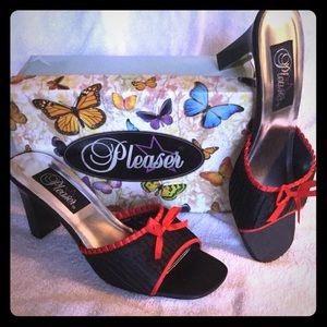 Pleaser slip on heels. Red & Black